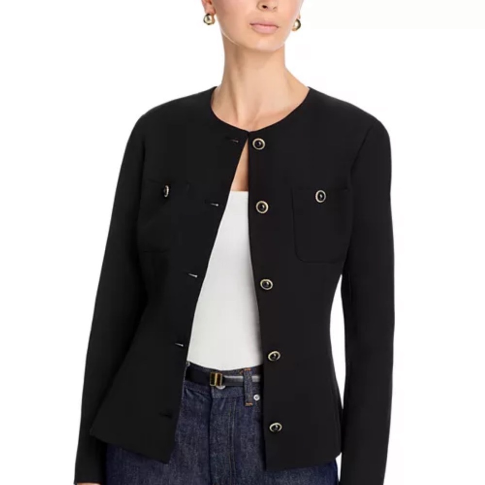 Aqua Collarless Black Button-Front Blazer